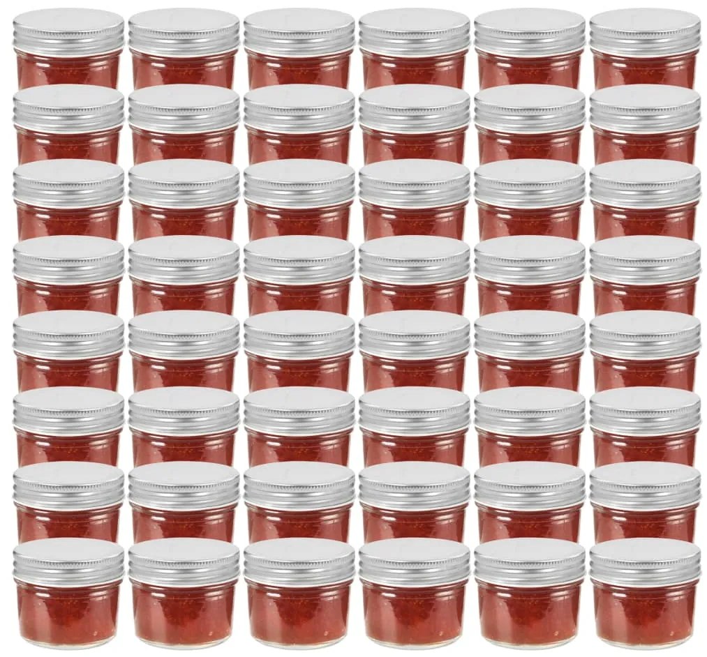 vidaXL Βάζα Μαρμελάδας 48 τεμ. 110 ml Γυάλινα με Ασημένια Καπάκια