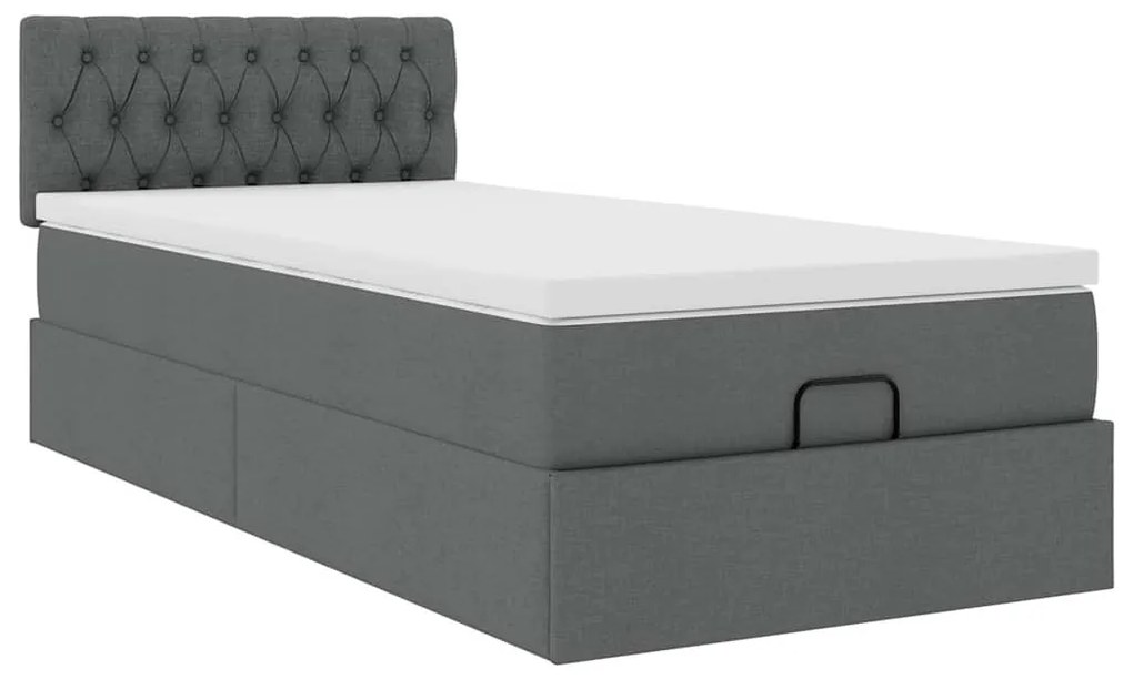 vidaXL Οθωμανικό κρεβάτι με στρώμα σκούρο γκρι 90x190cm ύφασμα