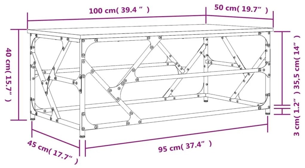 Τραπεζάκι Σαλονιού Μαύρο 100 x 50 x 40 εκ. Επεξεργασμένο Ξύλο - Μαύρο