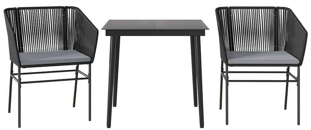 vidaXL Σετ Τραπεζαρίας Κήπου 3τεμ. Μαύρο Συνθ.Ρατάν/Γυαλί με Μαξιλάρια