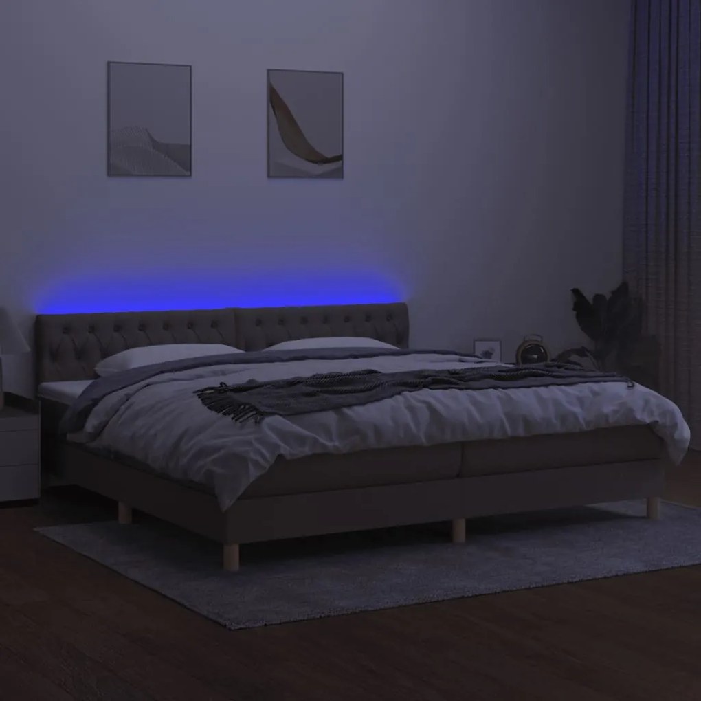 vidaXL Κρεβάτι Boxspring με Στρώμα & LED Taupe 200x200 εκ. Υφασμάτινο