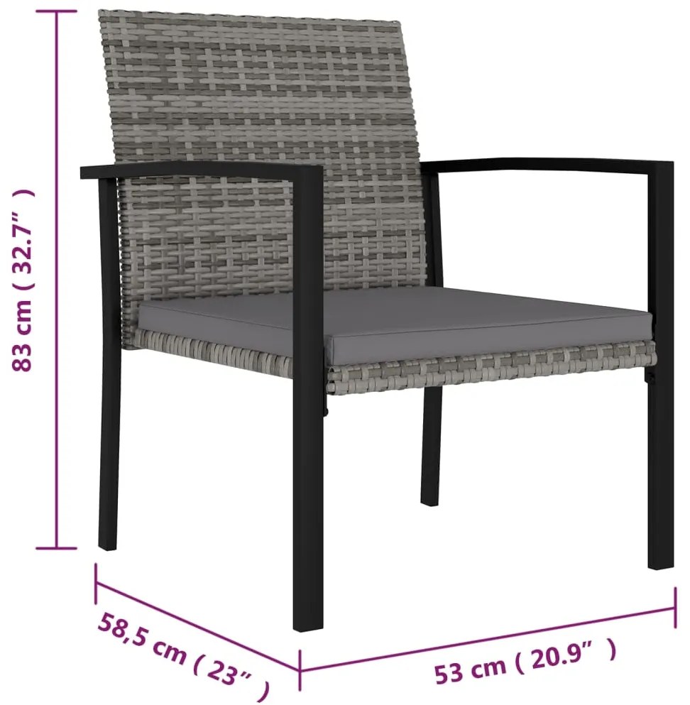 vidaXL Καρέκλες Τραπεζαρίας Κήπου 2 τεμ. Γκρι από Συνθετικό Ρατάν