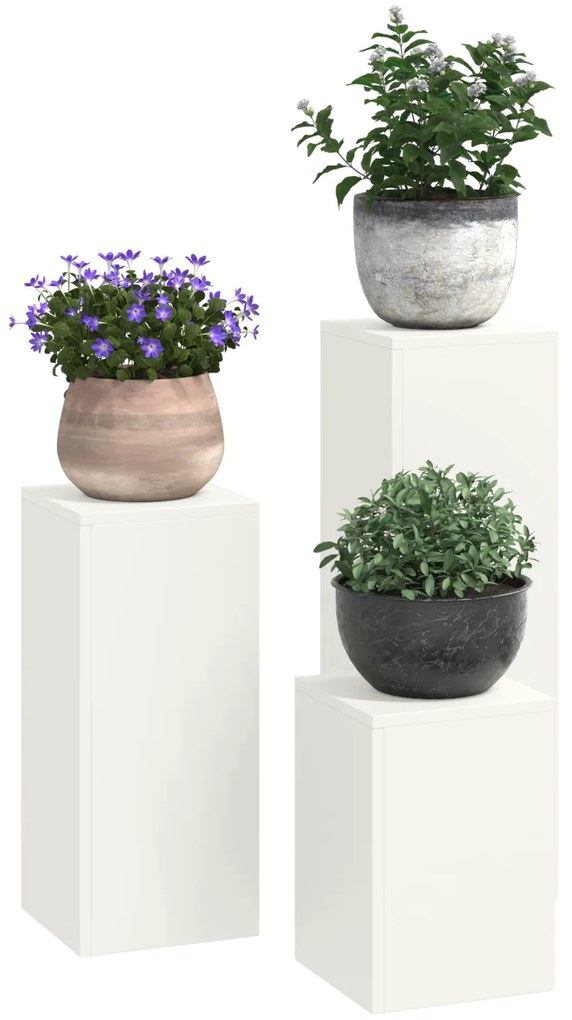 vidaXL Εξωτερικές βάσεις φυτών Pillar 3 pcs Λευκό Ατσάλι
