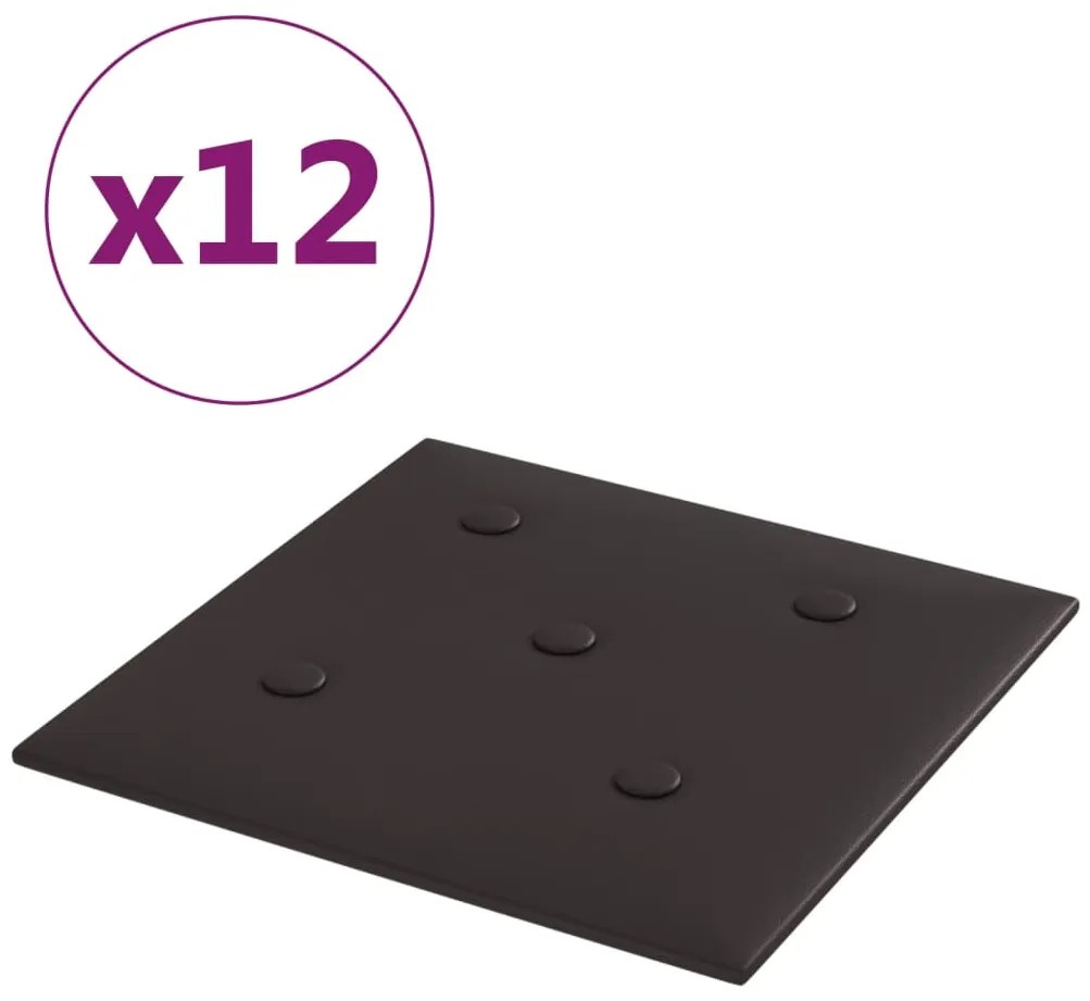 vidaXL Πάνελ Τοίχου 12 τεμ. Μαύρα 30 x 30 εκ. 1,08 μ² Συνθετικό Δέρμα
