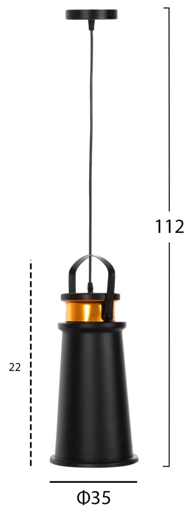 ΦΩΤΙΣΤΙΚΟ ΟΡΟΦΗΣ ΚΡΕΜΑΣΤΟ HM4140 ΜΑΥΡΟ-ΧΡΥΣΟ ΚΑΠΕΛΟ ΑΛΟΥΜΙΝΙΟΥ Φ19x132Υεκ. - HM4140