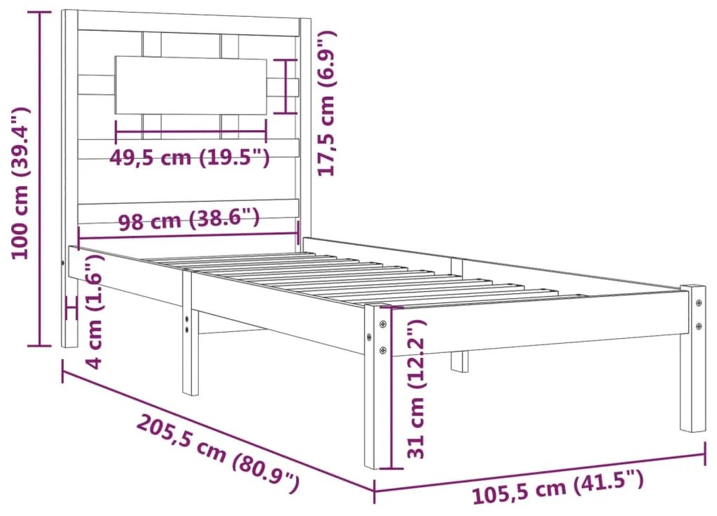 vidaXL Σκελετός Κρεβατιού Χωρίς Στρώμα Λευκό 100x200 εκ. Μασίφ Πεύκο