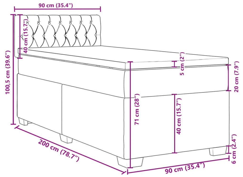 Κρεβάτι Boxspring με Στρώμα Σκούρο Μπλε 90x200 εκ. Βελούδινο - Μπλε