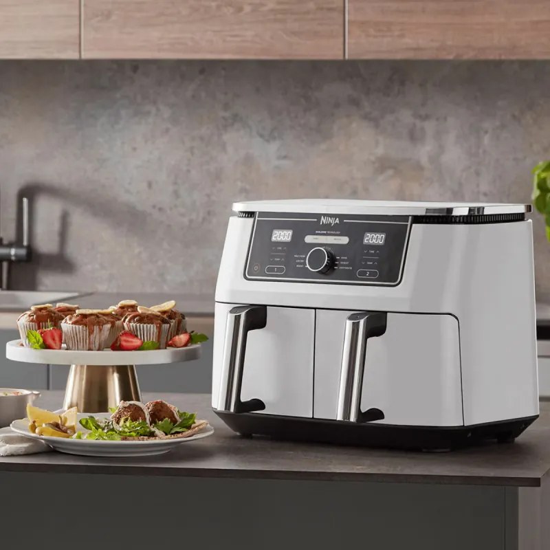Ninja AF400EUWH διπλή φριτέζα θερμού αέρα, 2470W, 9,5 l, 6 προγράμματα, 40-240 C, ανεξάρτητες ζώνες, Λευκό
