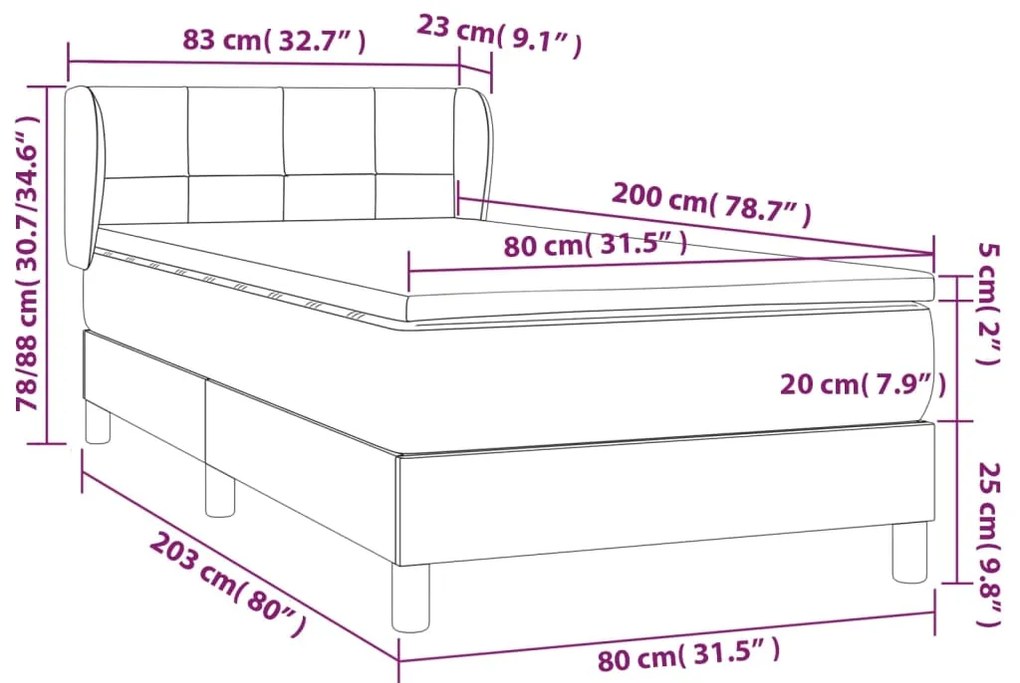 vidaXL Κρεβάτι Boxspring με Στρώμα Ανοιχτό Γκρι 80x200 εκ. Υφασμάτινο