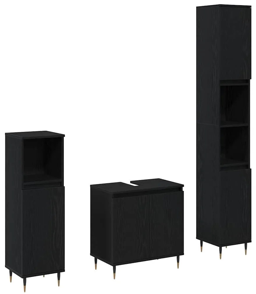 vidaXL Σετ Επίπλων Μπάνιου με πόρτα 3 pcs Μαύρη Οξυά 30 x 30 x 190 εκ