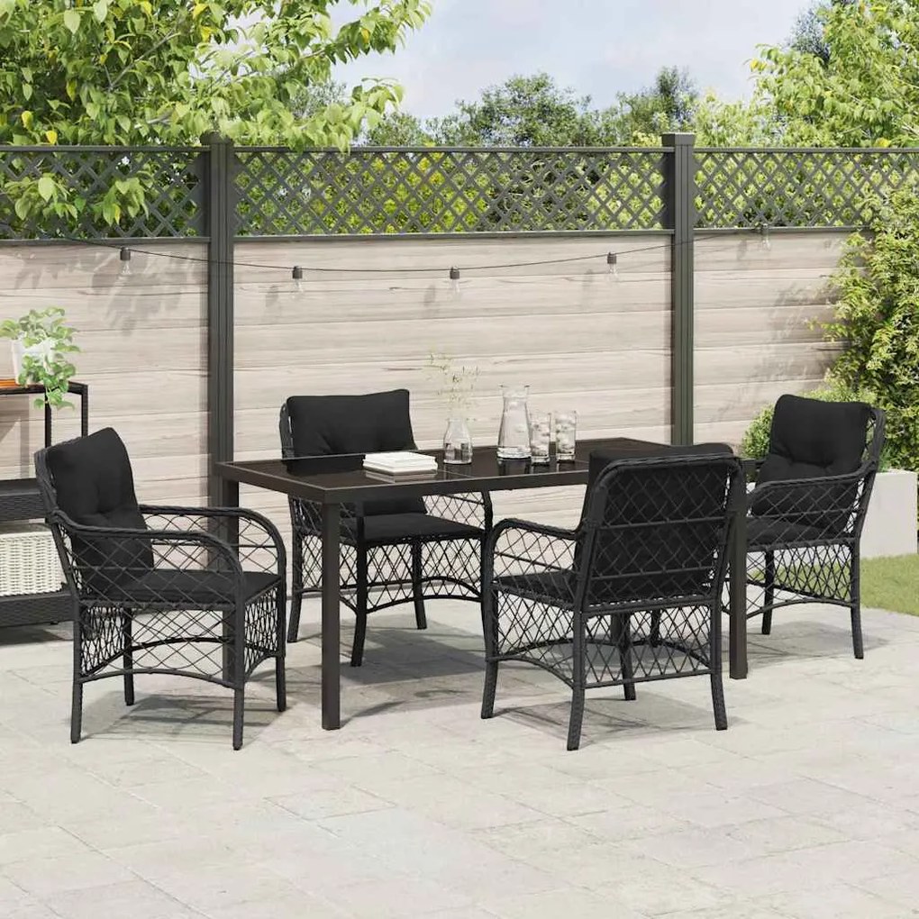 vidaXL Σέτ φαγητού για κήπο με μαξιλάρι 5 pcs Μαύρο Πολυ ράταν