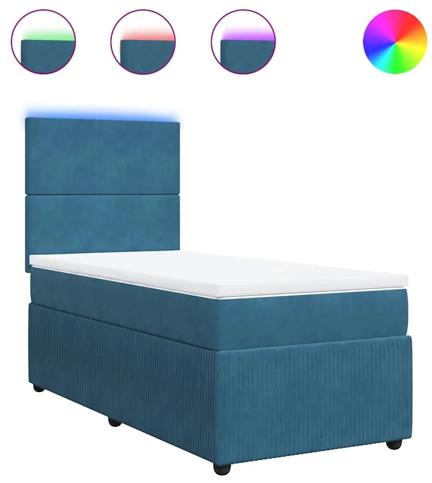 vidaXL Κρεβάτι Boxspring με Στρώμα Μπλε 90x200 εκ. Βελούδινο