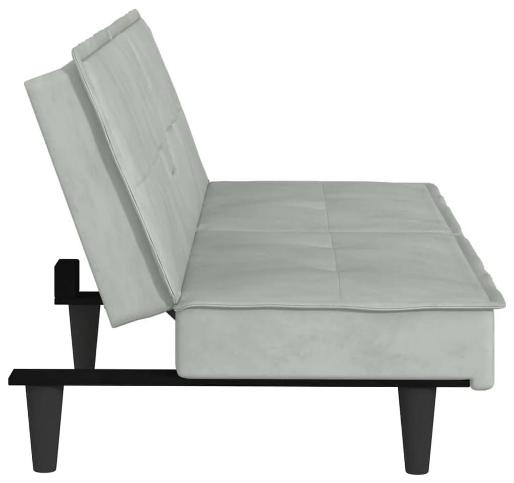 Καναπές Κρεβάτι με Ποτηροθήκες Ανοιχτό Γκρι Βελούδινος - Γκρι