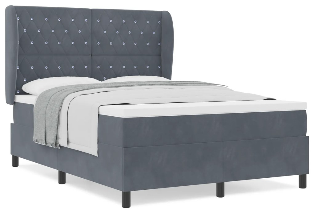 vidaXL Κρεβάτι Box Spring με Στρώμα Σκούρο Γκρι 140x200 εκ. Βελούδο