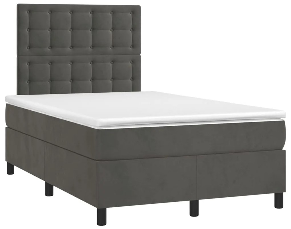 Κρεβάτι Boxspring με Στρώμα Σκούρο Γκρι 120x200 εκ. Βελούδινο - Γκρι