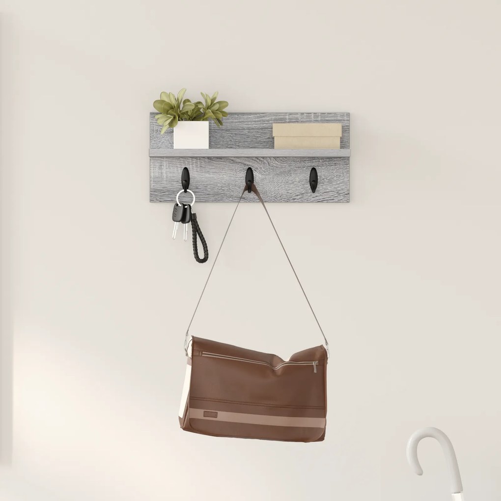 vidaXL Τοίχου Κρεμάστρα με ράφι Γκρι sonoma 40 x 10.5 x 18 εκ