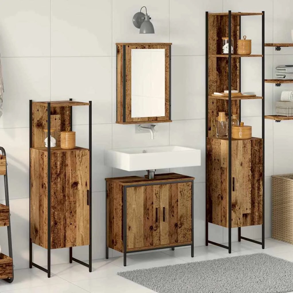 vidaXL Σετ Επίπλων Μπάνιου με ράφι 4 pcs Καφέ 33 x 33 x 185.5 εκ