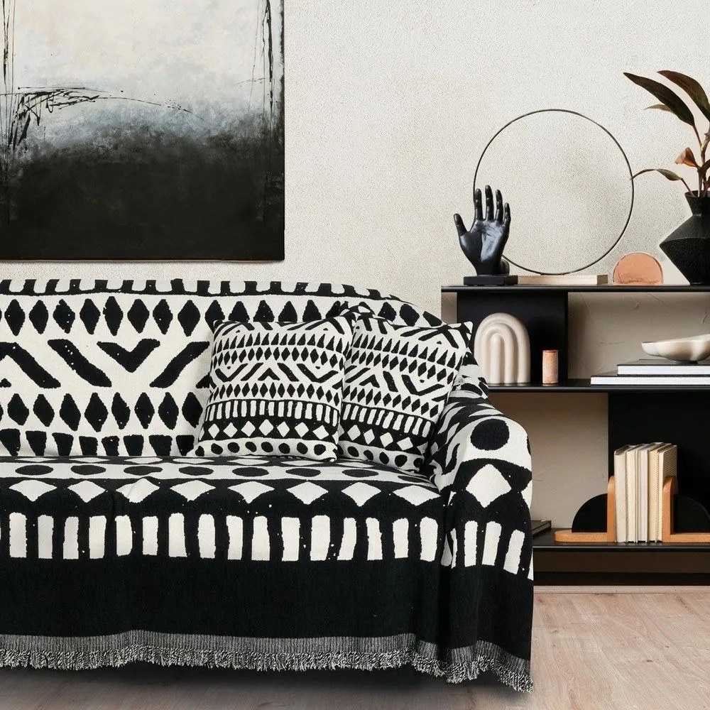 Ριχτάρι 0277 Black-Cream Das Home Three-Seater 180x300cm Chenille