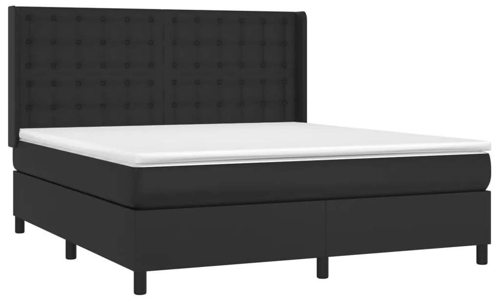vidaXL Κρεβάτι Boxspring με Στρώμα &amp; LED Μαύρο 180x200 εκ. Συνθ. Δέρμα