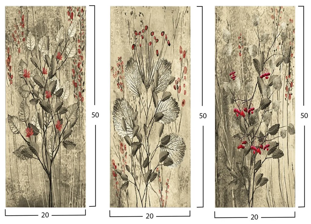 ΠΙΝΑΚΑΣ ΤΡΙΠΤΥΧΟ MDF RED FLOWERS AND BERRIES HM7204.01 60x50x0,3 εκ.