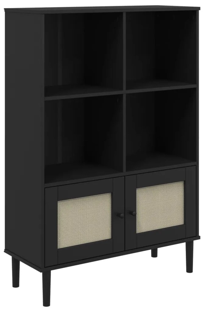 vidaXL Βιβλιοθήκη SENJA Μαύρο / Ρατάν 90x35x130 εκ. Μασίφ Ξύλο Πεύκου