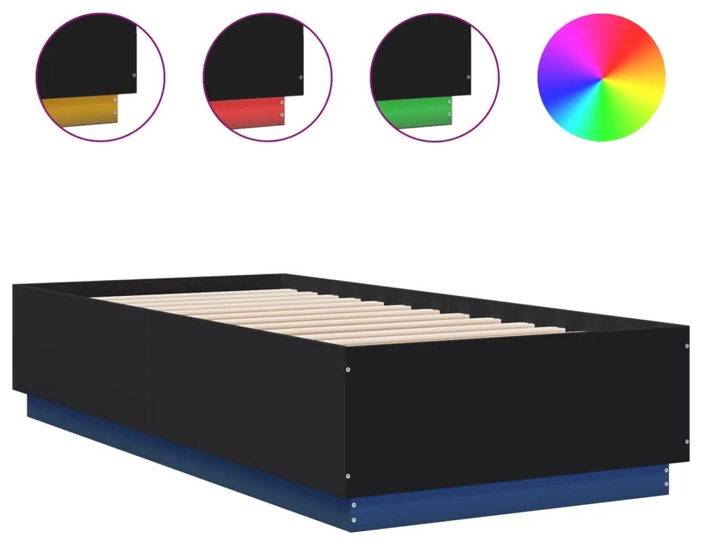vidaXL Πλαίσιο Κρεβατιού με LED Μαύρο 100 x 200 εκ. Επεξεργ. Ξύλο