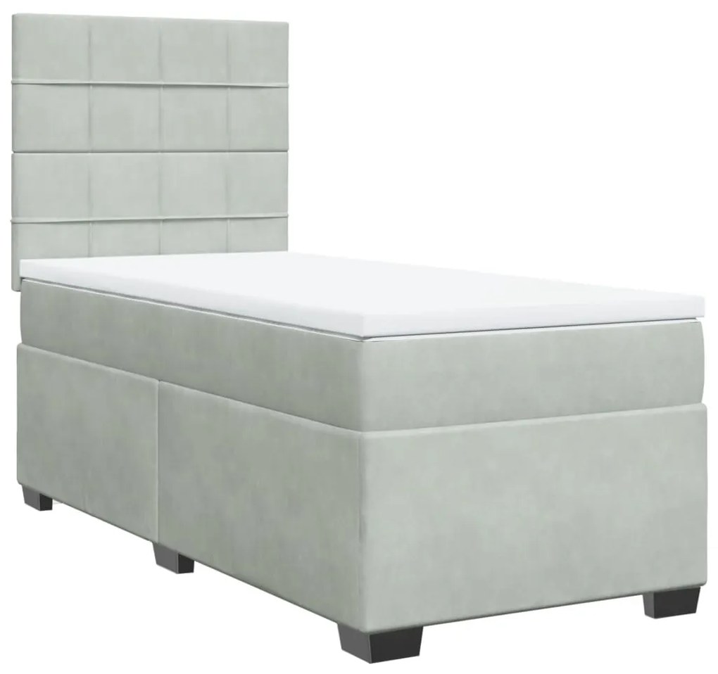 Κρεβάτι Boxspring με Στρώμα Ανοιχτό Γκρι 90x200 εκ. Βελούδινο - Γκρι