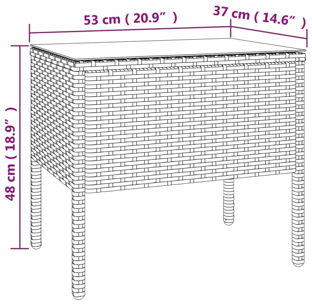 Βοηθητικό Τραπεζάκι Μαύρο 53x37x48 εκ Συνθ. Ρατάν/ Ψημένο Γυαλί - Μαύρο