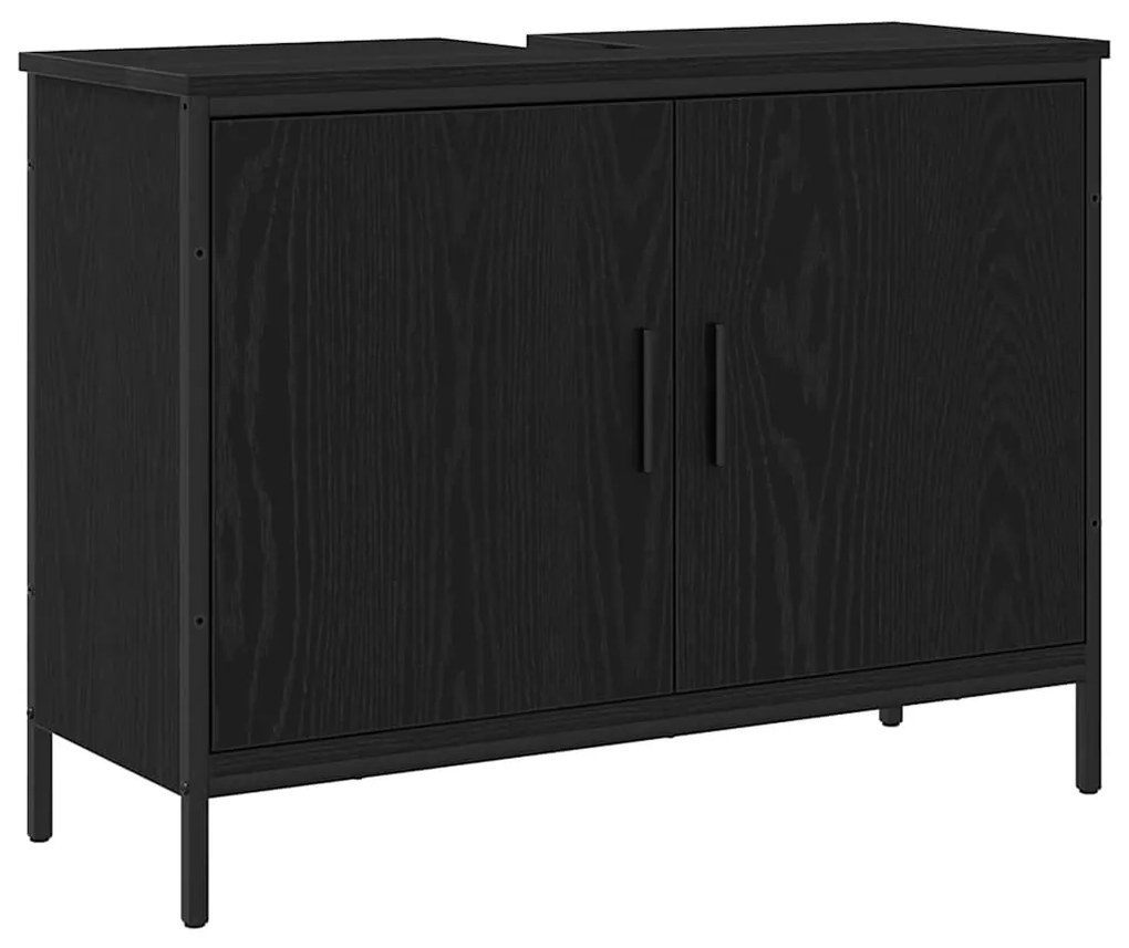 vidaXL Σετ Επίπλων Μπάνιου με ράφι 3 pcs Μαύρο Επεξεργασμένο ξύλο