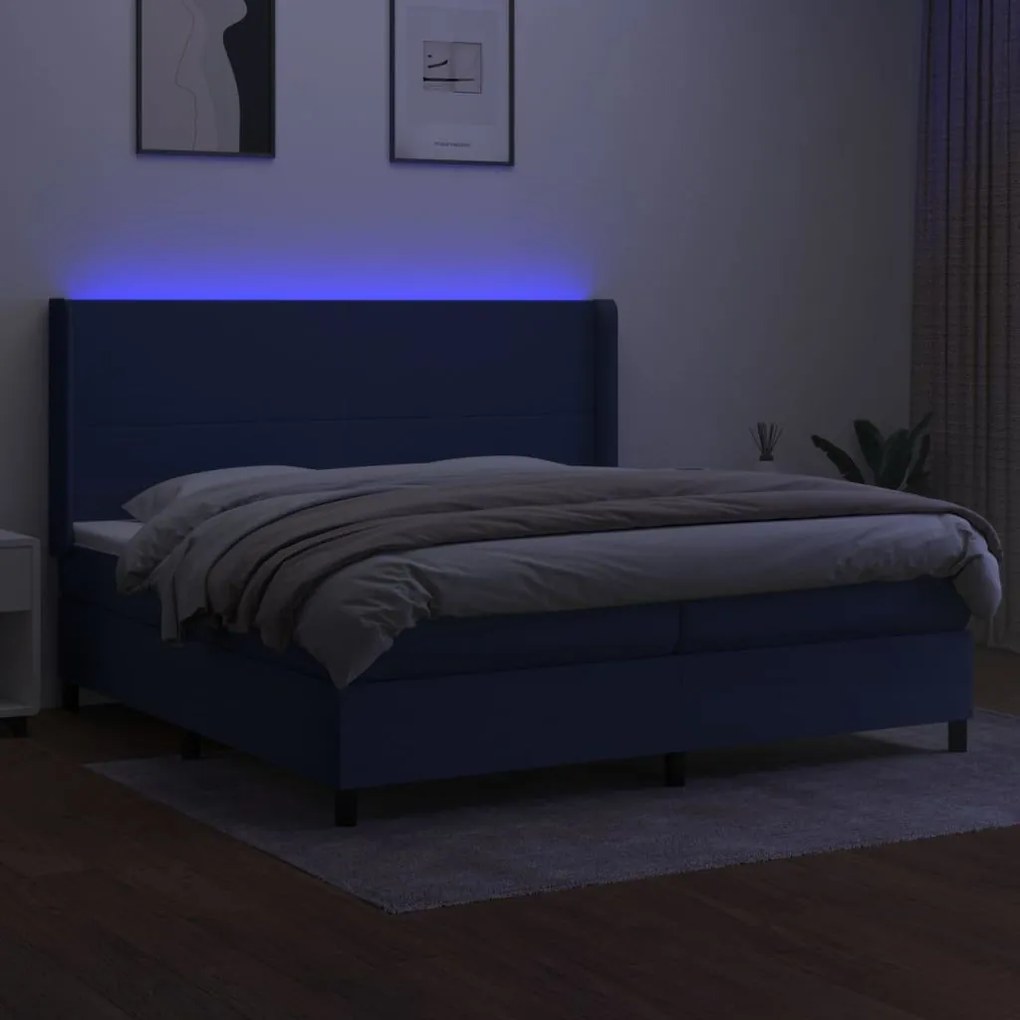 Κρεβάτι Boxspring με Στρώμα &amp; LED Μπλε 200x200 εκ. Υφασμάτινο - Μπλε