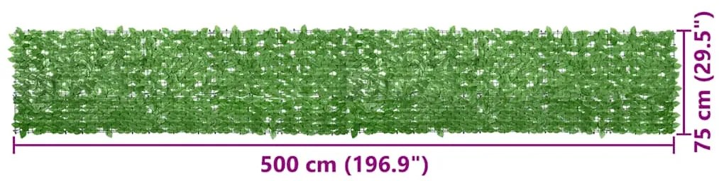 vidaXL Διαχωριστικό Βεράντας με Πράσινα Φύλλα 500 x 75 εκ.
