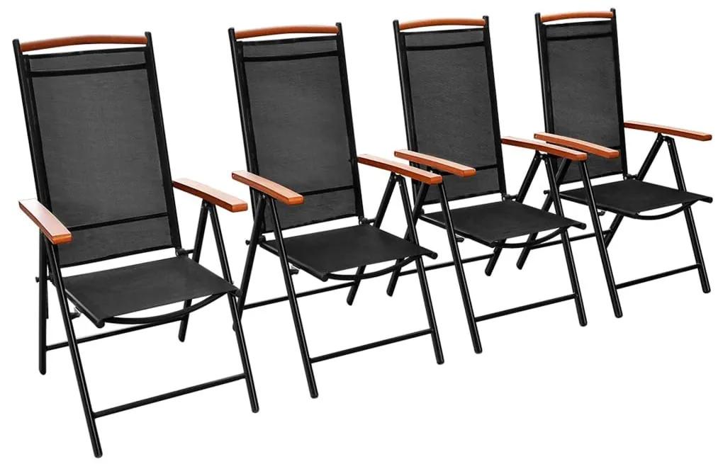 Καρέκλες Κήπου Πτυσσόμενες 4 τεμ. Μαύρες Αλουμίνιο/Textilene - Μαύρο