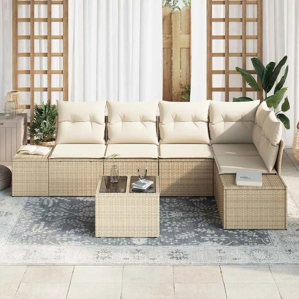 vidaXL Σετ Καναπέ Κήπου 6 pcs Μπεζ, Κρέμα Πολυ rattan, βαμμένο ατσάλι