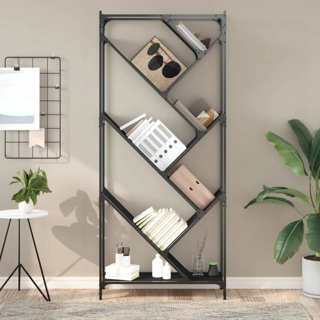 vidaXL Βιβλιοθήκη Μαύρη 79x30x180 εκ. Επεξεργασμένο Ξύλο & Μέταλλο