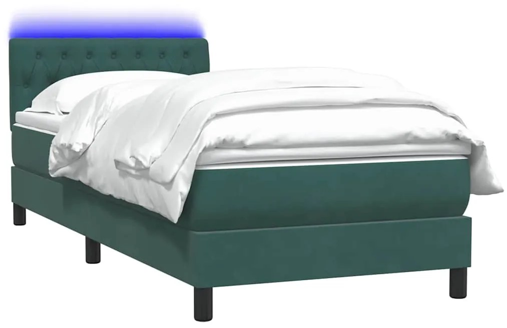 vidaXL Κρεβάτι Boxspring με Στρώμα Σκούρο Πράσινο 100x210εκ. Βελούδινο