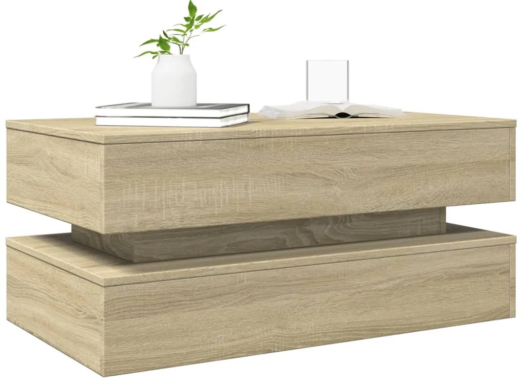 vidaXL Τραπεζάκι Σαλονιού με LED Sonoma Δρυς 90 x 50 x 40 εκ.
