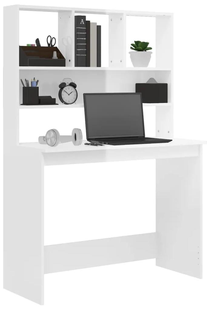 vidaXL Γραφείο με Ράφια Γυαλ. Λευκό 102x45x148 εκ. Επεξεργασμένο Ξύλο