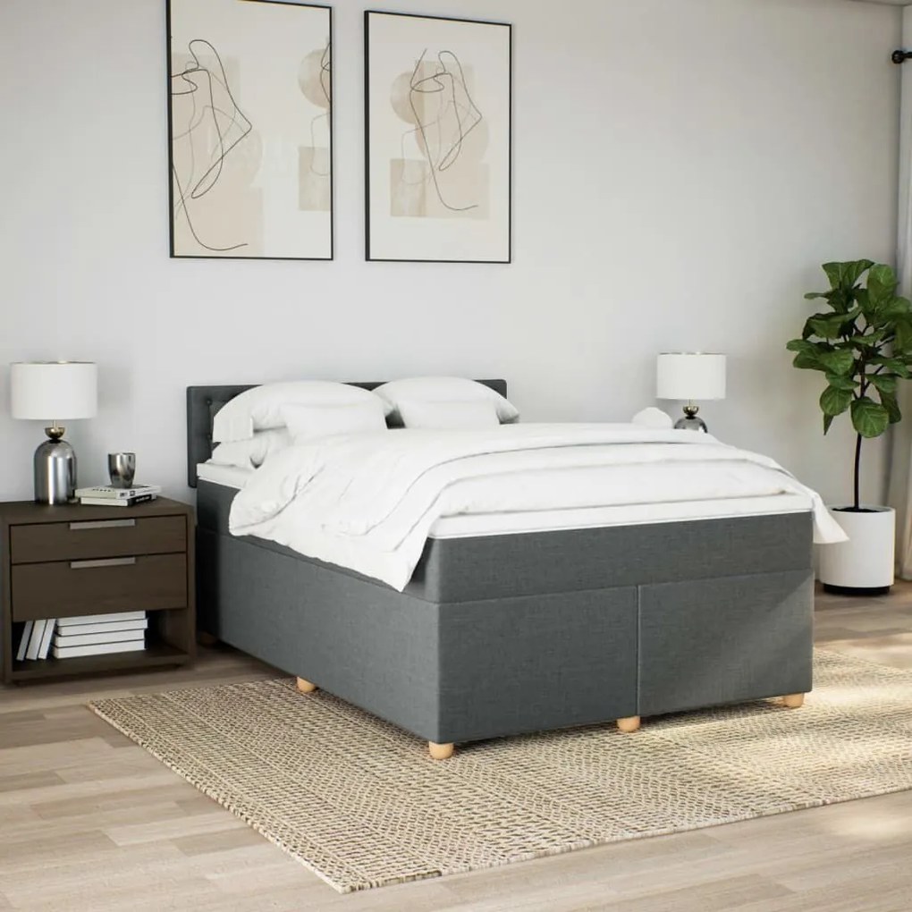 Κρεβάτι Boxspring με Στρώμα Σκούρο Γκρι 160x200 εκ Υφασμάτινο - Γκρι