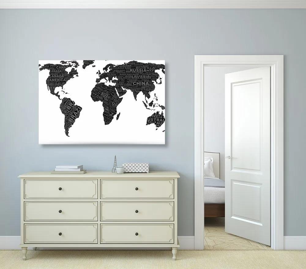 Εικόνα ενός ασπρόμαυρου παγκόσμιου χάρτη σε έναν φελλό - 120x80  peg