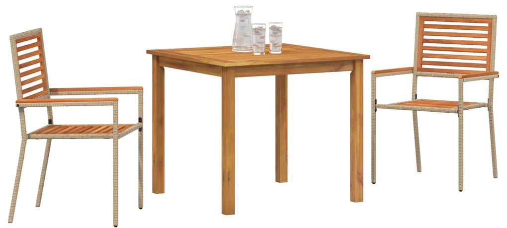 vidaXL 3 Piece Garden Dining Set Beige Poly Rattan Acacia