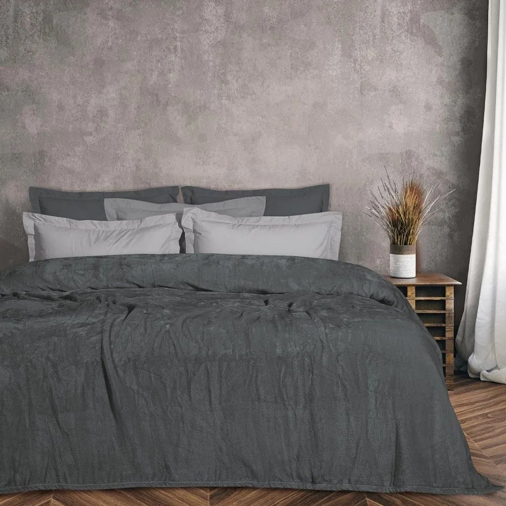 Κουβέρτα 1343 Velour Graphite Das Home Υπέρδιπλο 220x240cm Πολυέστερ