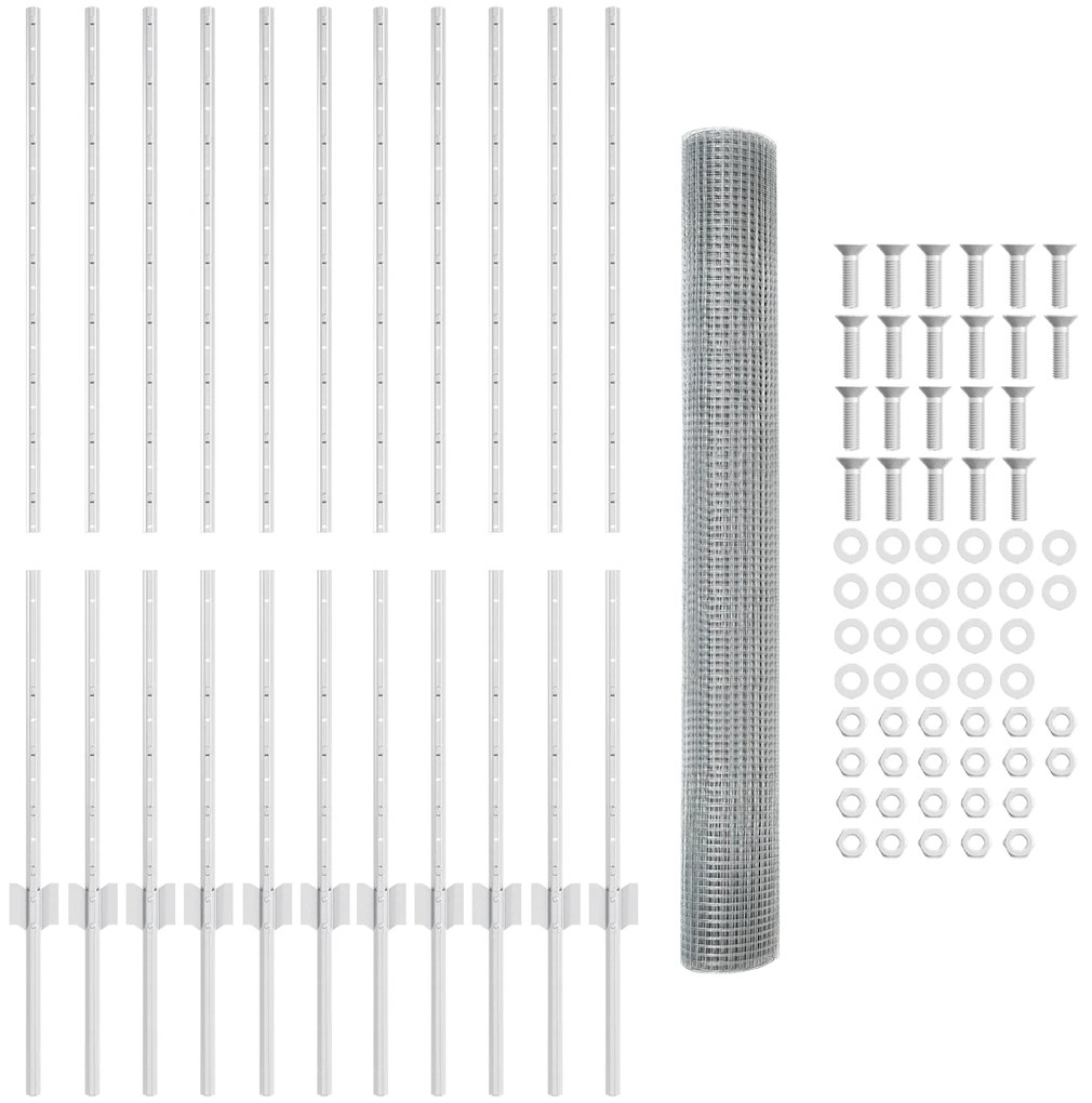 vidaXL Γαλβανισμένο Φence με 22 U Posts Ασημί 1.2x25 μ Μεταλλικό