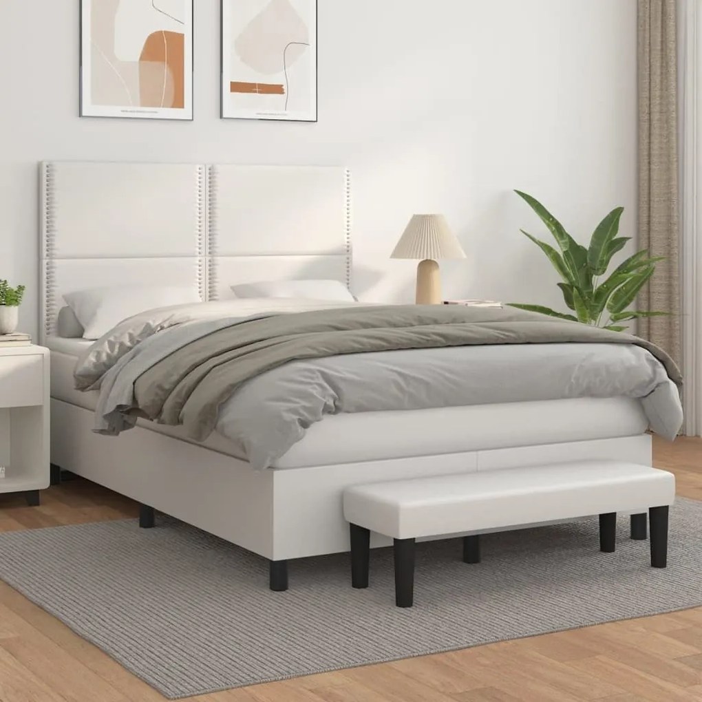 Κρεβάτι Boxspring με Στρώμα Λευκό 140x190εκ.από Συνθετικό Δέρμα - Λευκό