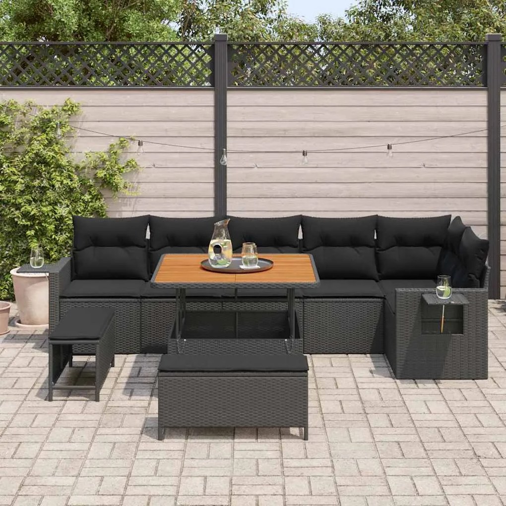 vidaXL Σετ Καναπέ Κήπου Ρυθμιζόμενο ύψος 9 pcs Μαύρο συνθετικό ρατάν