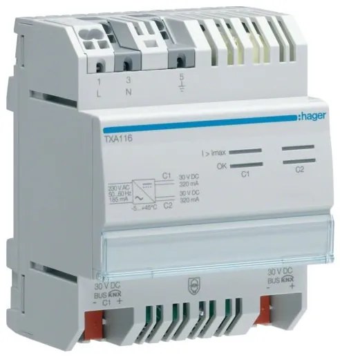 Τροφοδοτικό ράγας 230V 2x320mA TXA116 KNX Tebis Hager TXA116