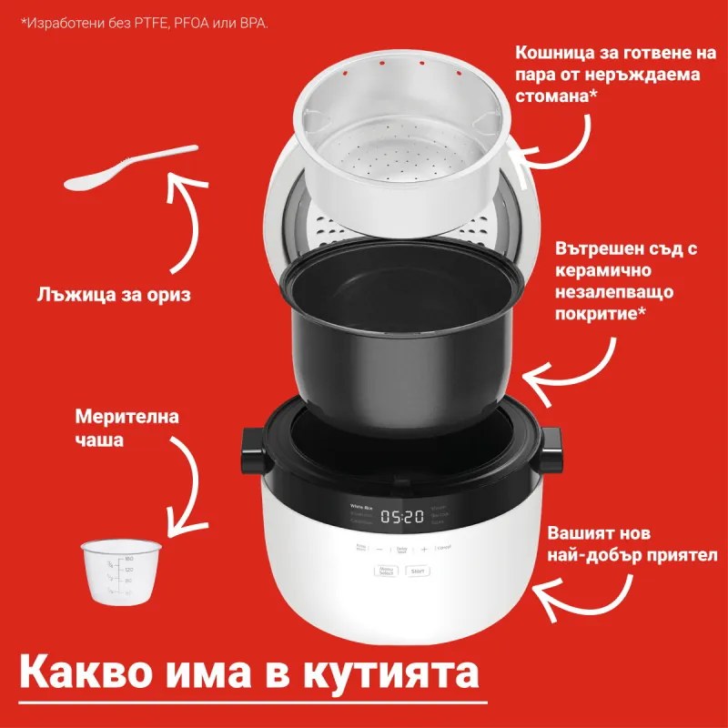 Μαγειρεύτρια ρυζιού Instant Pot 20 140500301, 860W, 5 l, 8 προγράμματα, CarbReduce, BPA/PFOA/PTFE free, Λευκό