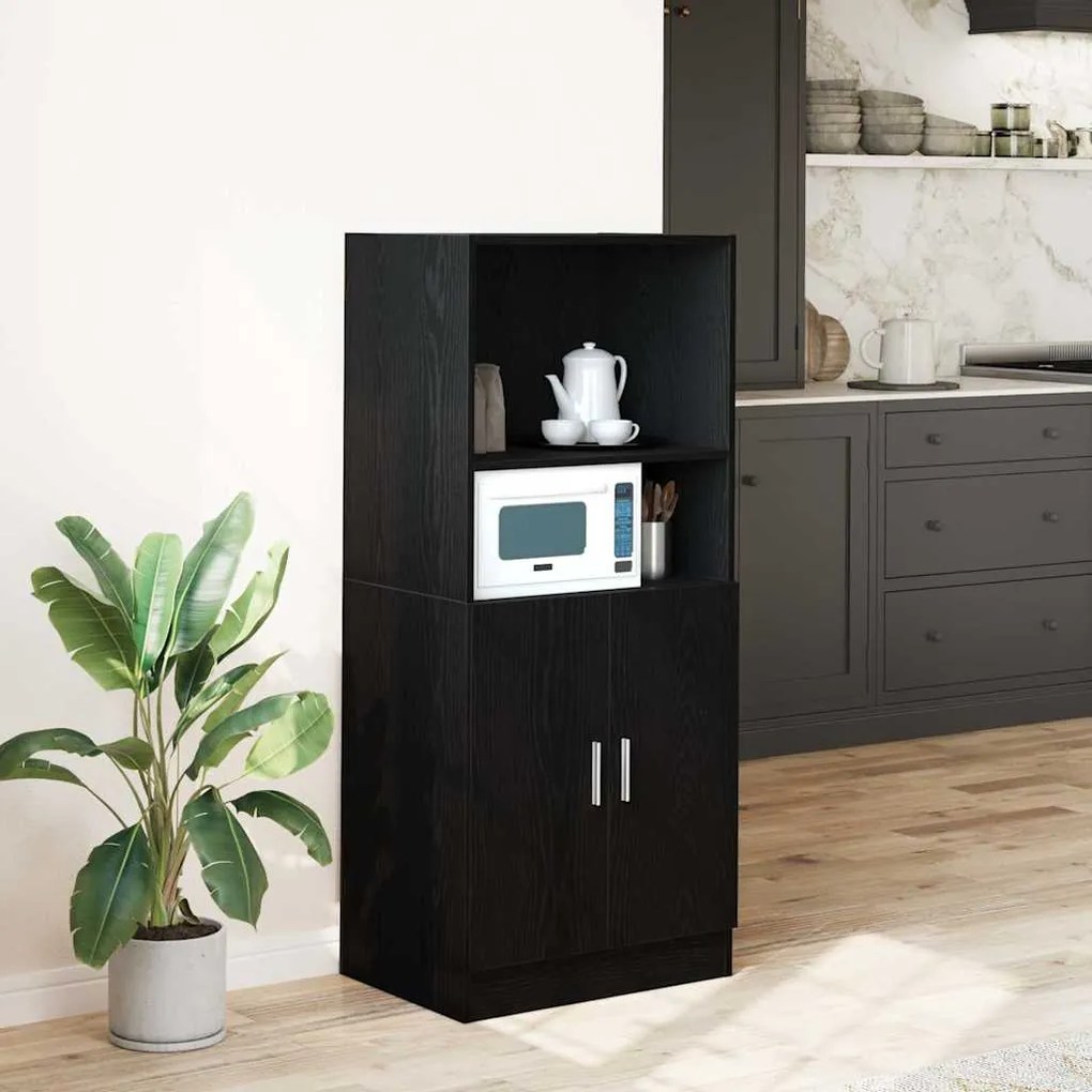 vidaXL Στήλη Κουζίνας Μαύρη 57x41,5x131,5 εκ. από Επεξεργασμένο Ξύλο
