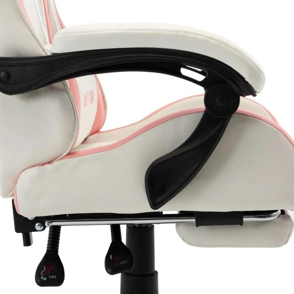Καρέκλα Racing με Υποπόδιο Ροζ/Λευκή από Συνθετικό Δέρμα - Ροζ