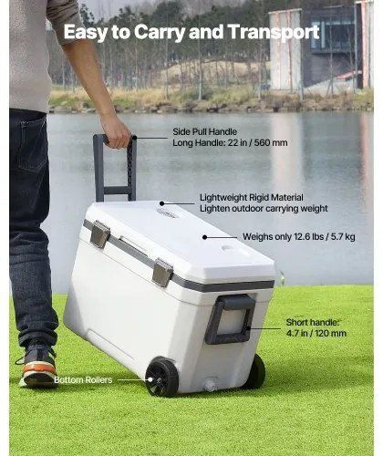 VEVOR Portable Cooler 45 QT Wheeled Cooler 64 Can Capacity with Cup Holder