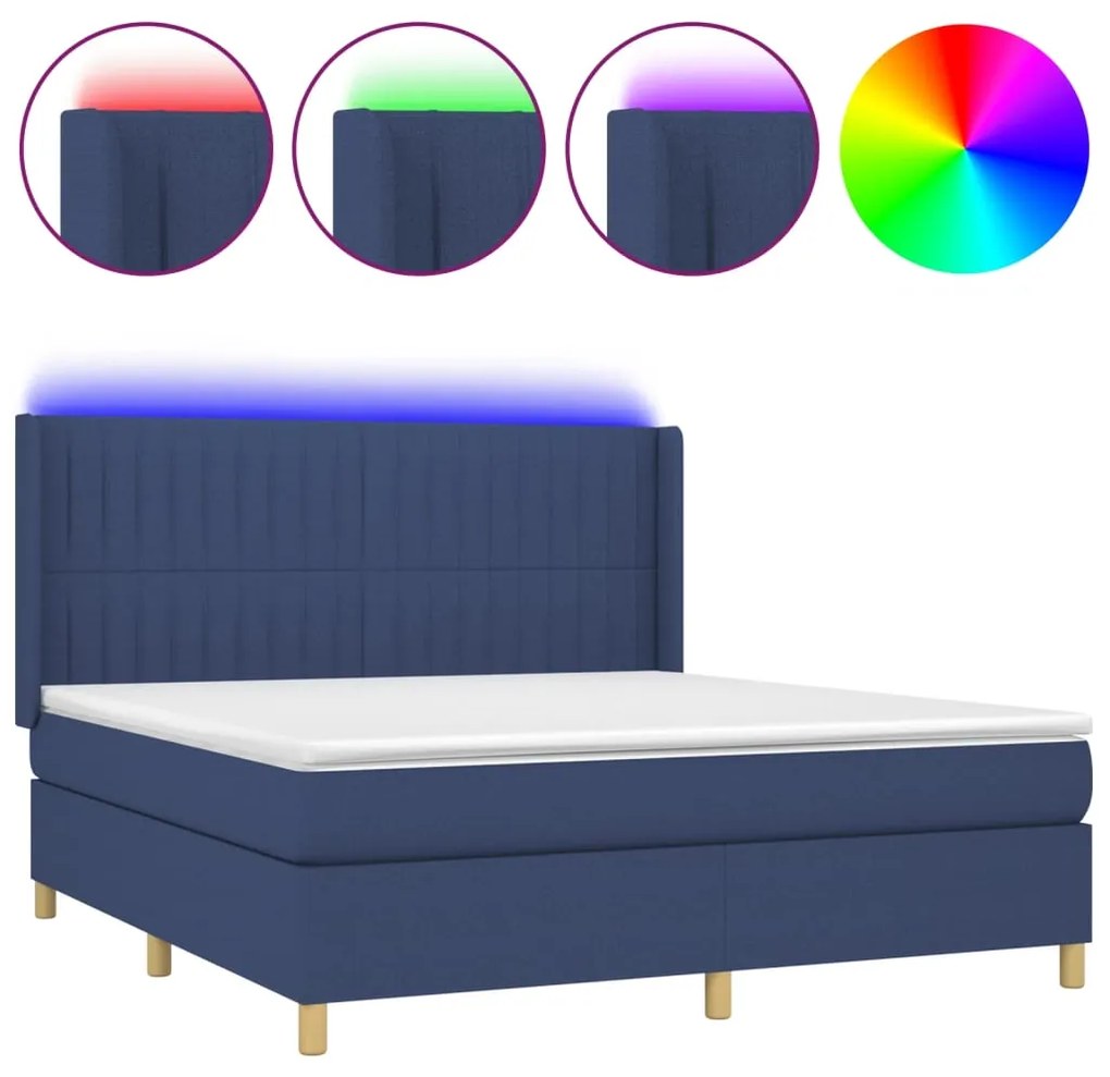 vidaXL Κρεβάτι Boxspring με Στρώμα & LED Μπλε 160x200 εκ. Υφασμάτινο